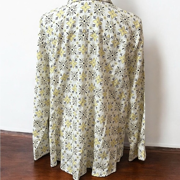 Foxcroft White and Yellow Button Down Shirt with Classic Collar - Picture 3 of 5